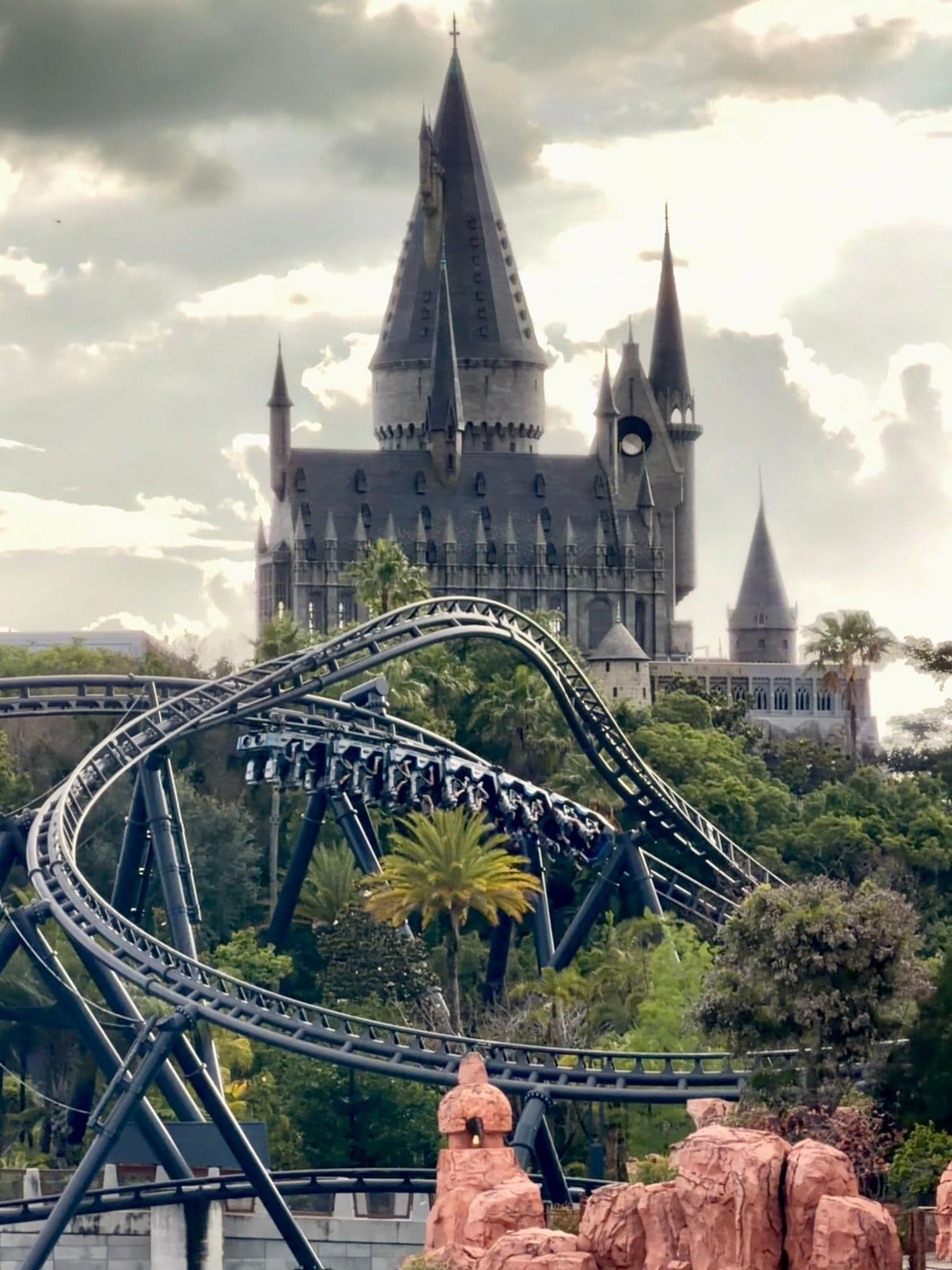 Velocicoaster loop in front of Hogwarts castle — Islands of Adventure, Orlando